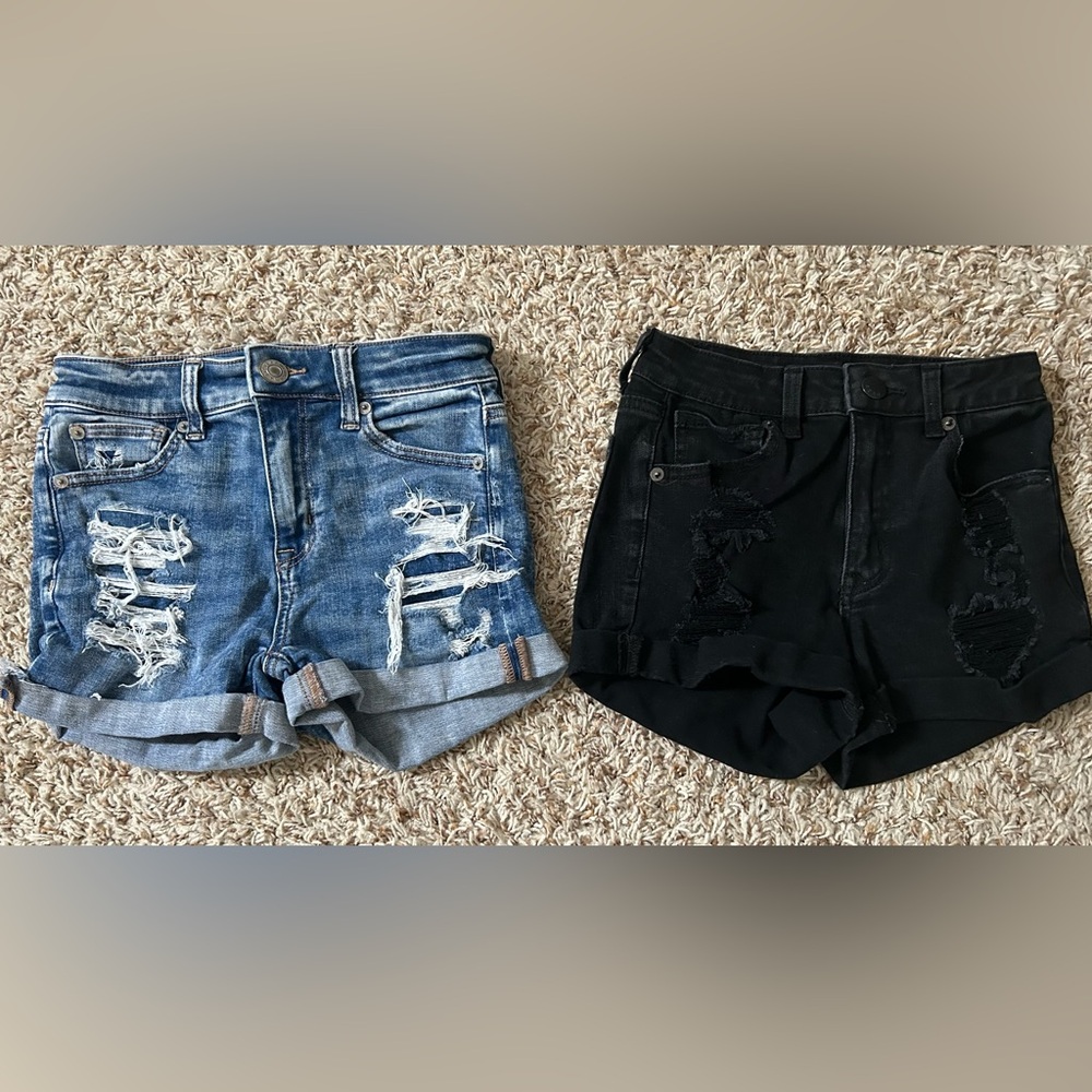 American Eagle Outfitters and Holister Blue Black Distressed Jean Shorts - Women